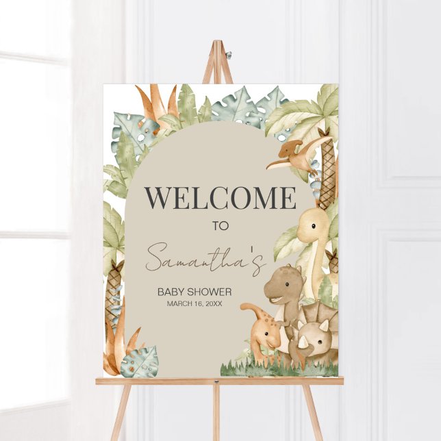 Boho Dinosaur Baby Shower Welcome Poster (Gender Neutral Dino Baby Shower Welcome Sign)