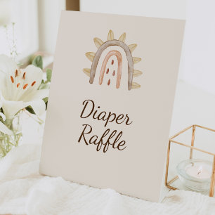 Boho Dinosaur Beige Baby Shower Diaper Raffle Pedestal Sign