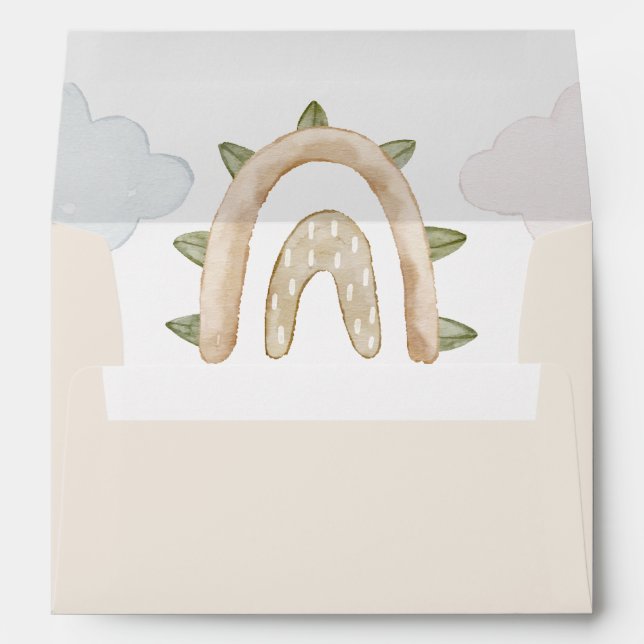 Boho Dinosaur Beige Baby Shower Return Address Envelope (Back (Bottom))