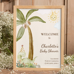 Boho Dinosaur Beige Baby Shower Welcome Poster