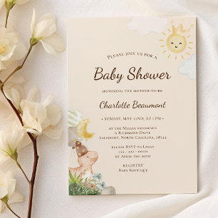 Boho Dinosaur Beige Gender Neutral Baby Shower Invitation
