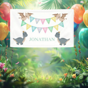 Boho Dinosaur Birthday Green Banner
