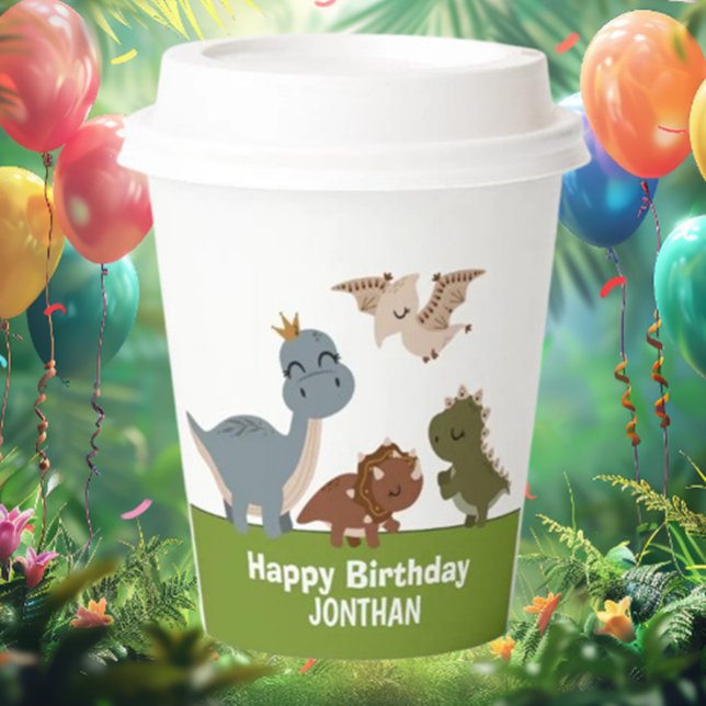 Boho  Dinosaur  Birthday green theme Paper Cups (Celebrate your little one's special day with our enchanting Boho Dinosaur Birthday paper cups! )