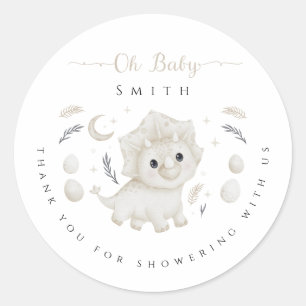 Boho Dinosaur Hatching Soon Baby Shower Thank You Classic Round Sticker