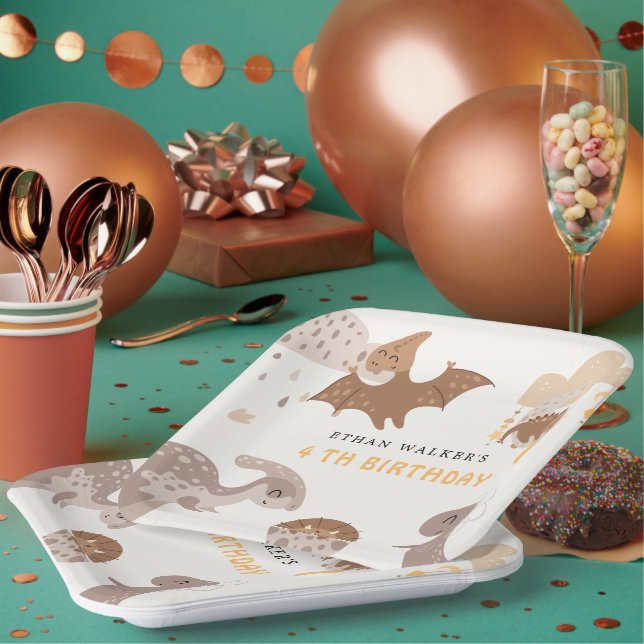 Boho Dinosaur Party Animals Kids Birthday Napkins Paper Plate (Multi)