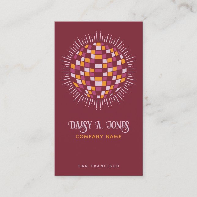 Boho Disco Ball Violet Red Business Card (Front)