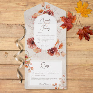 Boho Distressed Cream Rust Fall Floral Details All In One Invitation