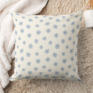 Boho Ditsy Floral Dainty Wild Flower Blue On Beige Cushion