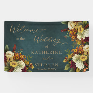 Boho Dk Teal - Orange   Red Floral Bouquet Wedding Banner