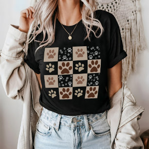 Boho Dog & Cat Paw Chequered T-Shirt