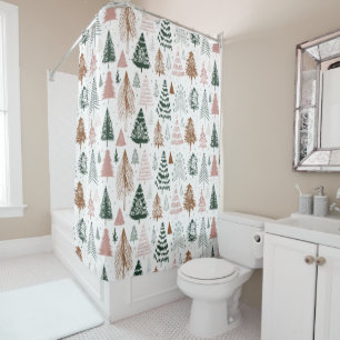 Boho Doodle Christmas Tree Pattern  Shower Curtain