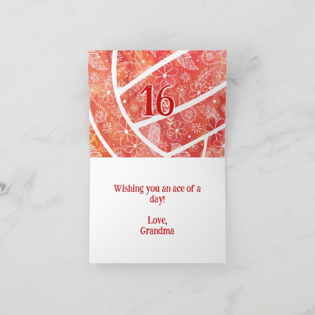 boho doodle feathers orange volleyball birthday card (Inside)