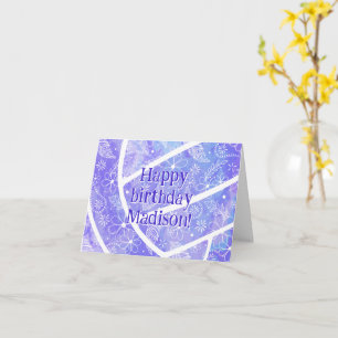 boho doodle feathers purple volleyball birthday card