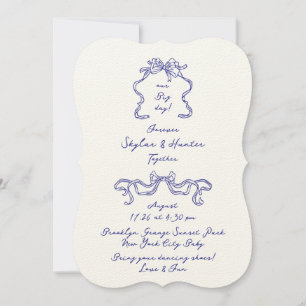 Boho Doodle Handwritten Cobalt Blue & Ecru Simple Invitation