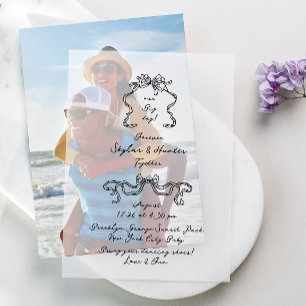 Boho Doodle Handwritten Retro Black Wedding Vellum Invitations