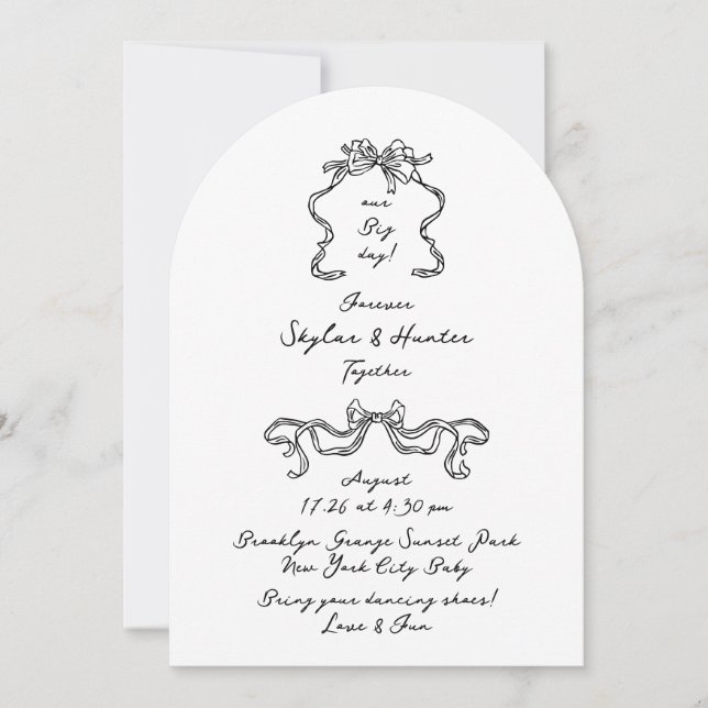 Boho Doodle Handwritten Retro Black & White Simple Invitation (Front)