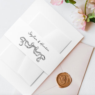 Boho Doodle Handwritten Retro Black White Wedding Invitation Belly Band