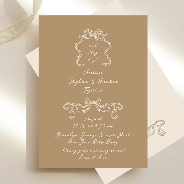 Boho Doodle Handwritten Retro Creams Wedding Invitation (Creator Uploaded)