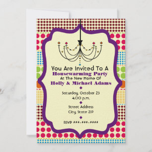 Boho Dots Funky Chandelier Housewarming Party Invitation