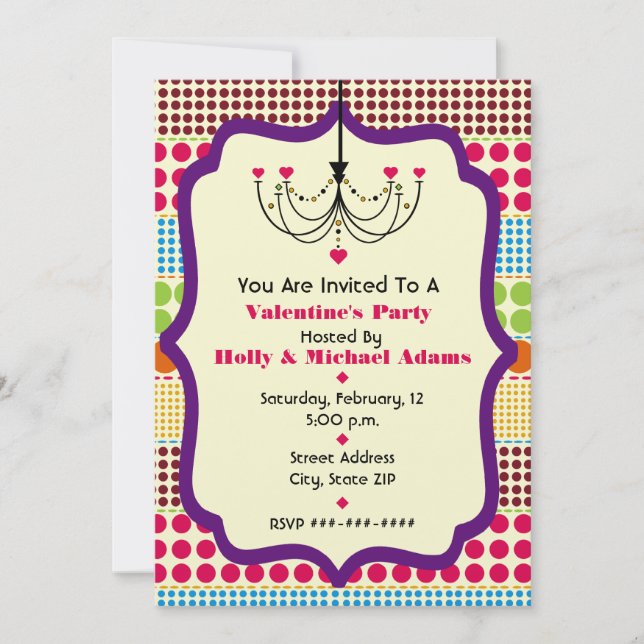 Boho Dots Funky Chandelier Valentine's Party Invitation (Front)
