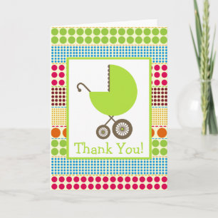 Boho Dots & Green Carriage Baby Shower Thank You Card