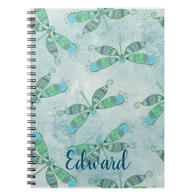 Boho Dragonflies in Blue Notebook (Front)