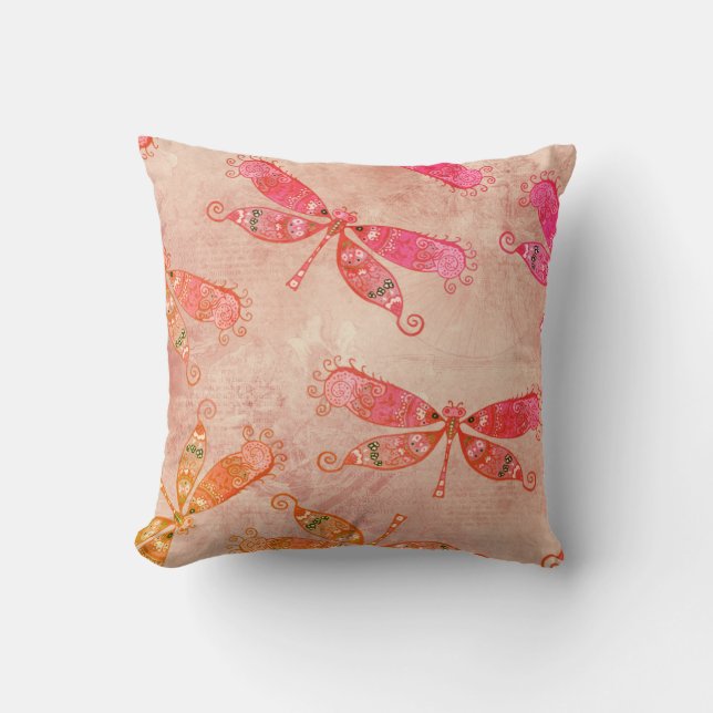 Boho Dragonflies in Pink Cushion (Front)