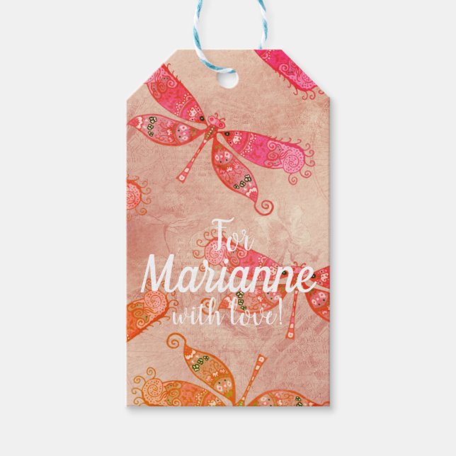 Boho Dragonflies in Pink Gift Tags (Front)