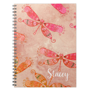 Boho Dragonflies in Pink Notebook