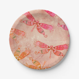 Boho Dragonflies in Pink Paper Plate