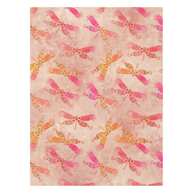 Boho Dragonflies in Pink Tablecloth (Front)