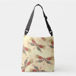 Boho Dragonflies in Sepia Crossbody Bag