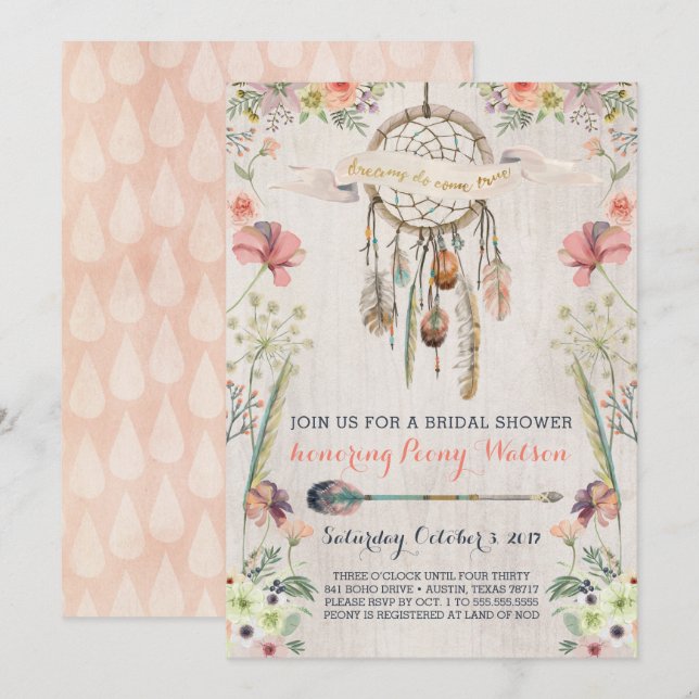 Boho Dream Catcher Bridal Shower Invitations (Front/Back)