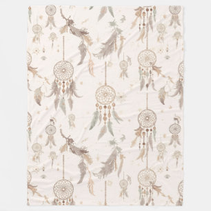 Boho Dream Catcher Celestial Feathers Soft Fleece Blanket