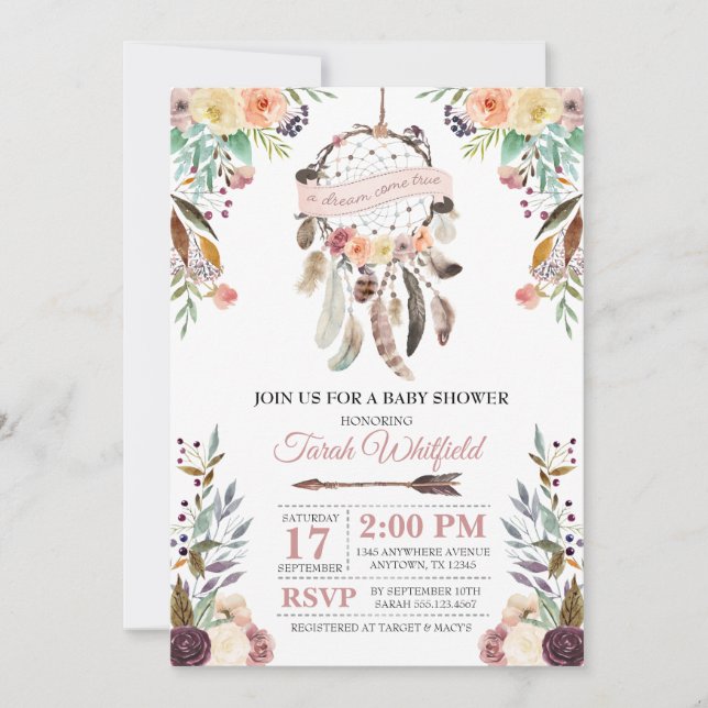 Boho Dream Catcher Dusky Baby Shower Invitation (Front)