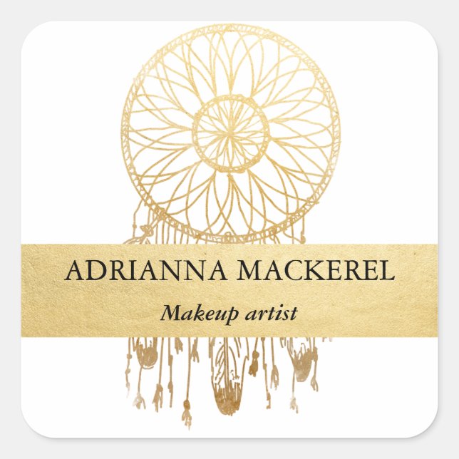 Boho Dream Catcher Faux Gold Foil Modern Classy Square Sticker (Front)