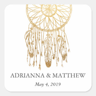 Boho Dream Catcher Faux Gold Foil Tribal Wedding Square Sticker