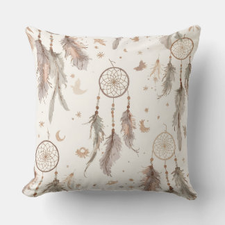 Boho Dream Catcher Feather Pattern Throw Pillow