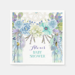 Boho Dream Catcher Feather Tribal Aqua Blue Napkin