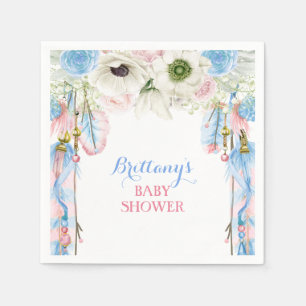 Boho Dream Catcher Feather Tribal Pink & Blue Napkin