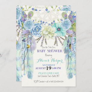 Boho Dream Catcher Feathers Turquoise Blue Mint Invitation
