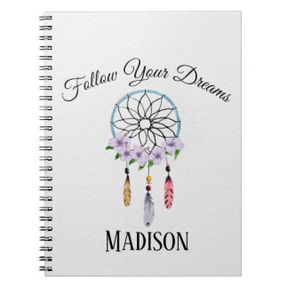 Boho Dream Catcher Floral Flower Personalised Name Notebook