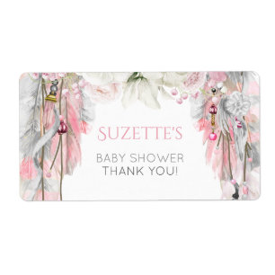 Boho Dream Catcher Pink Grey Ivory Floral Feathers