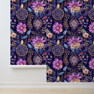 Boho dream catcher tiled pattern floral wallpaper