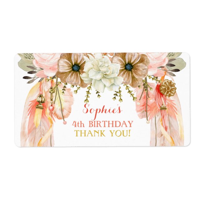 Boho Dream Catcher Water Bottle Gift Thank You (Front)