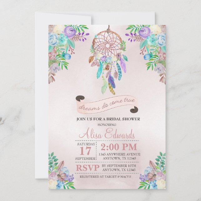 Boho Dreamcatcher Bridal Shower Invitation (Front)