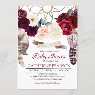 Boho Dreamcatcher Burgundy Baby Shower Invitation