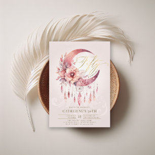 Boho Dreamcatcher Crystals Floral 50th Birthday Invitation