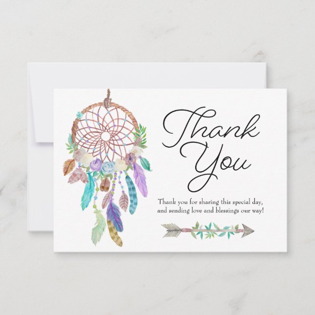Boho Dreamcatcher Dusky Thank You Card (Front)