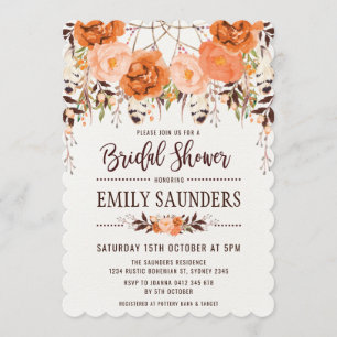 Boho Dreamcatcher Fall Floral Bridal Shower Invitation